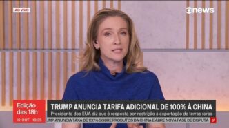 Donald Trump e Xi Jinping em reunião de cúpula, discutindo tensões comerciais e ameaças de tarifas.