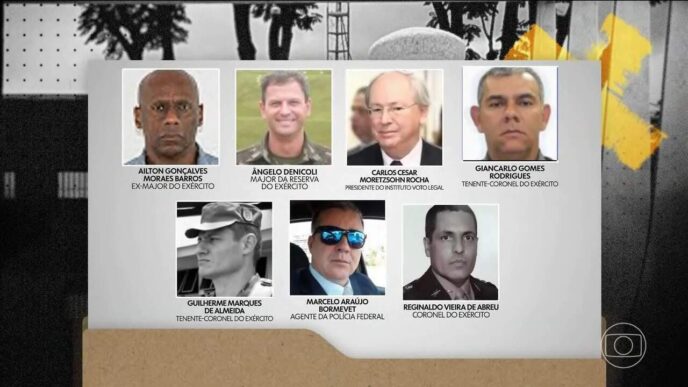 Estátua 'A Justiça' em frente ao STF, Brasília, pichada durante atos relacionados à trama golpista.