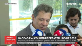 Ministro da Fazenda, Fernando Haddad, e o presidente do Senado, Davi Alcolumbre, em reunião para discutir MP de arrecadação.