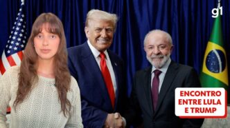 Presidentes Lula e Trump em encontro bilateral, discutindo tarifas contra o Brasil.