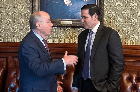 Mauro Vieira e Marco Rubio em reunião sobre comércio bilateral em Washington.