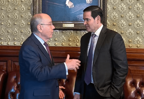 Mauro Vieira e Marco Rubio em reunião sobre comércio bilateral em Washington.