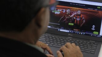 Plataformas de apostas online em destaque e um gráfico simbólico de aumento de impostos.