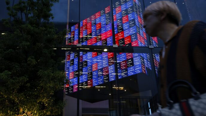 Gráfico de bolsas asiáticas em alta com trégua EUA-China e otimismo com IA