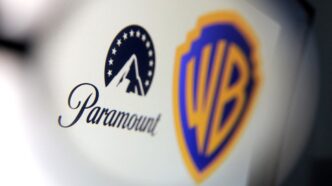 Logotipos da Paramount e Warner Bros em destaque.