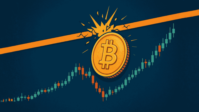 Gráfico de variação de preço do Bitcoin em ambiente de mercado financeiro.