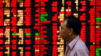 Gráfico de desempenho das bolsas asiáticas com destaque para o mercado chinês.