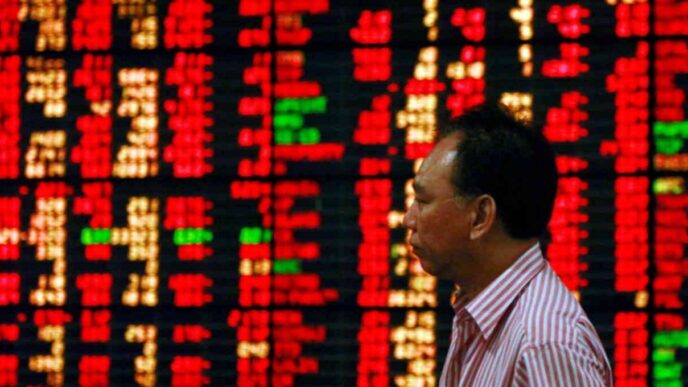 Gráfico de desempenho das bolsas asiáticas com destaque para o mercado chinês.