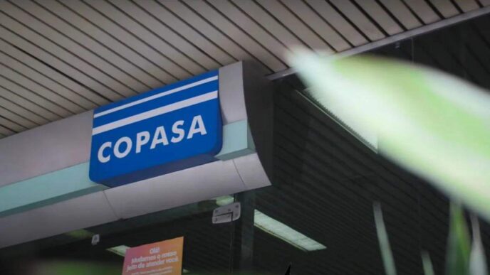 Logotipo da Copasa e representação do mercado de ações brasileiro.