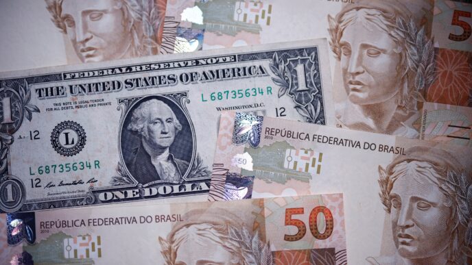 Gráfico de variação cambial do dólar frente ao real.