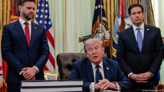 Donald Trump em pronunciamento oficial sobre a situação no Oriente Médio.