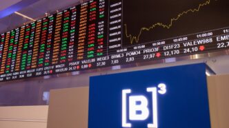 Gráfico de desempenho do índice Ibovespa durante pregão na B3.