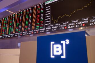Gráfico de desempenho do índice Ibovespa durante pregão na B3.