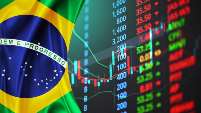 Gráfico de desempenho do Ibovespa atingindo novas máximas históricas.
