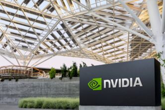 Representação gráfica de servidores e centros de dados de inteligência artificial.
