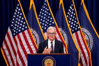 Jerome Powell em coletiva de imprensa do Federal Reserve