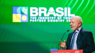 Presidente Lula durante discurso na Feira Industrial de Hannover, na Alemanha.