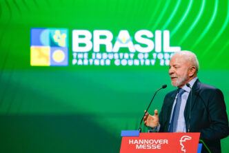 Presidente Lula durante discurso na Feira Industrial de Hannover, na Alemanha.