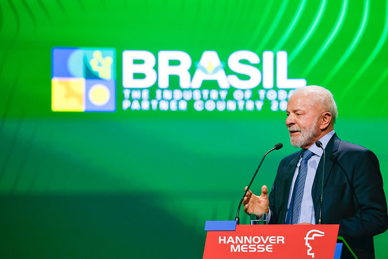 Presidente Lula durante discurso na Feira Industrial de Hannover, na Alemanha.