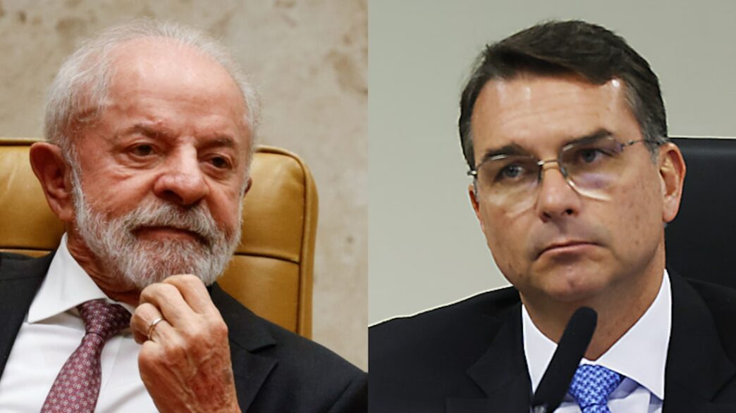 Presidente Lula e senador Flávio Bolsonaro em eventos distintos de pré-campanha.