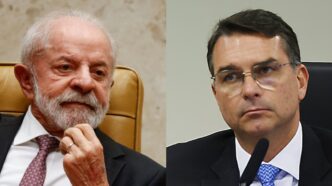 Presidente Lula e senador Flávio Bolsonaro em eventos distintos de pré-campanha.