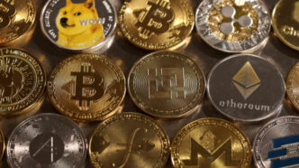 Representação visual de análise de mercado de criptomoedas e ativos digitais.