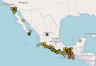Mapa sismológico do México indica regiões com maior atividade tectônica recente.
