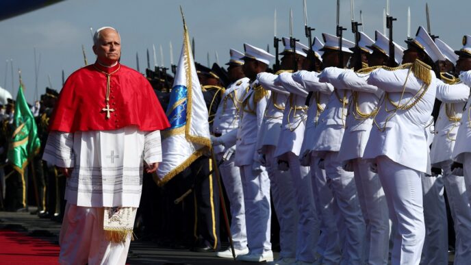 Papa Leão 14 durante discurso oficial em visita diplomática a Angola.