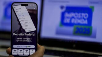 Logotipo da Receita Federal em campanha do Imposto de Renda.