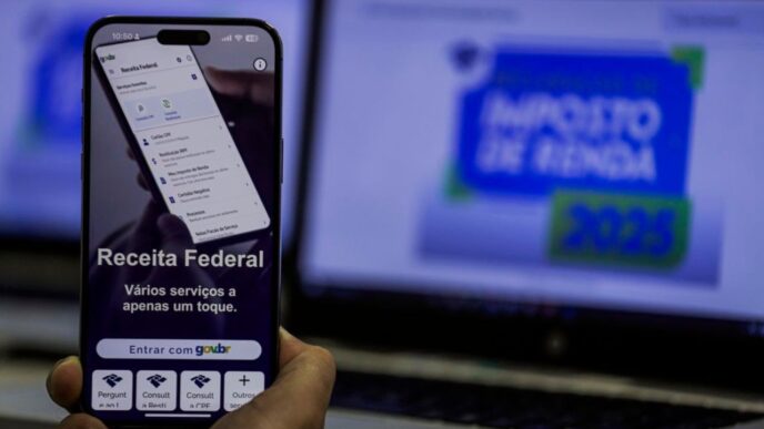 Logotipo da Receita Federal em campanha do Imposto de Renda.