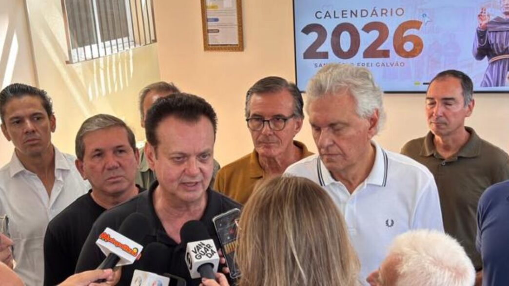 Ronaldo Caiado e Gilberto Kassab em evento político no interior de São Paulo.