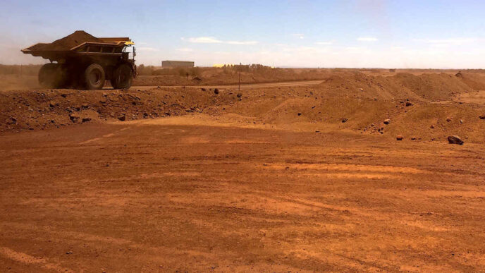 Operação de extração mineral em mina de terras raras.