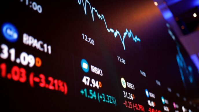 Gráfico do Ibovespa em período de divulgação de resultados trimestrais.