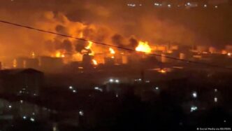 Refinaria de petróleo em Tuapse após ataques de drones