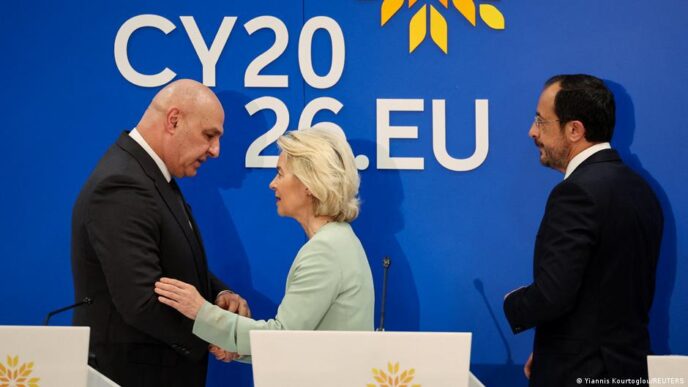 Líderes europeus discutem impactos geopolíticos e econômicos na cúpula em Chipre.