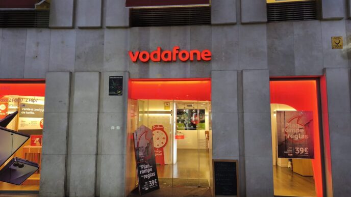 Antena de transmissão 5G da Vodafone em área rural.