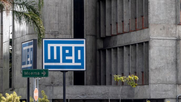 Gráfico diário da WEGE3 com médias móveis e níveis de resistência.